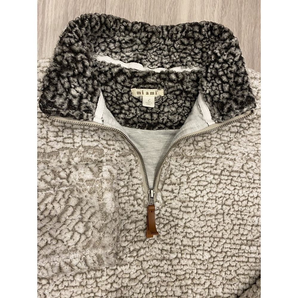 Miami Fluffy 1/4 Zip‎ Pullover Sweater Men Large Shaggy Puff Soft Miami L Gray